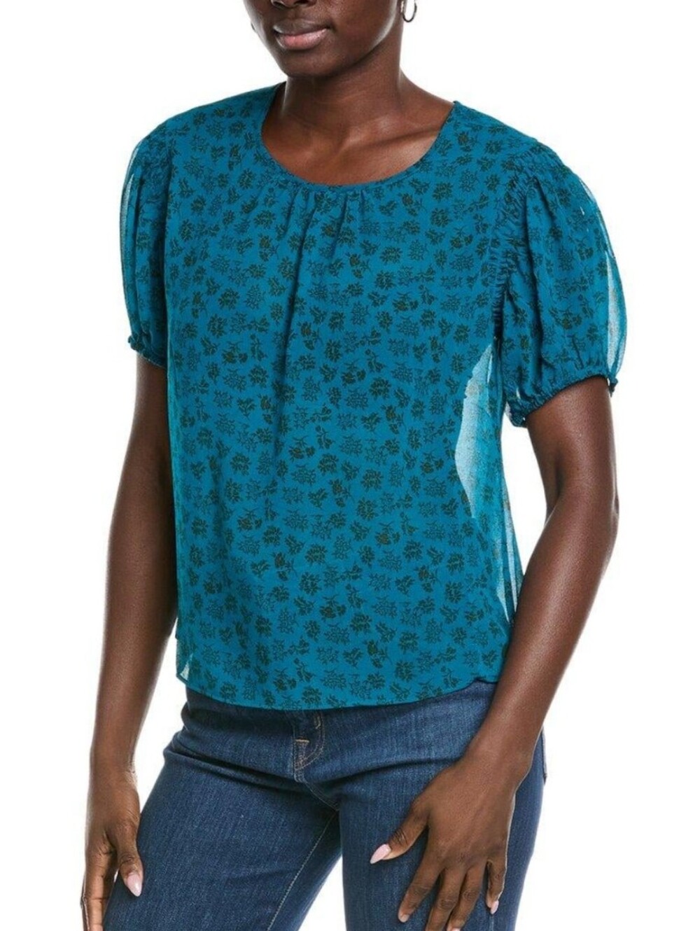 ✨️CAbi Sheer Teal Floral Blouse Sz M